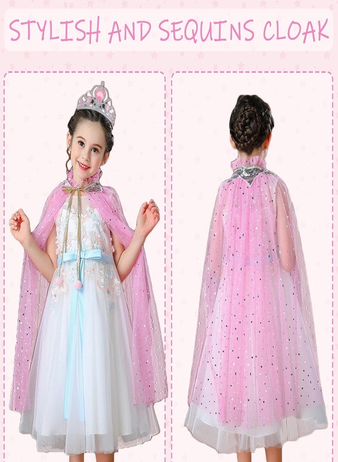 WOXVM Princess Cape Elsa Cape for Girls with Crown Sequins Tulle Elsa Dress Up for Christmas Birthday Party - Image 4